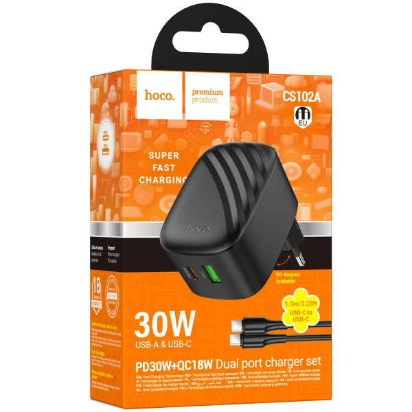 Incarcator cu incarcare rapida Hoco CS102A (C to C)(EU) [Black]