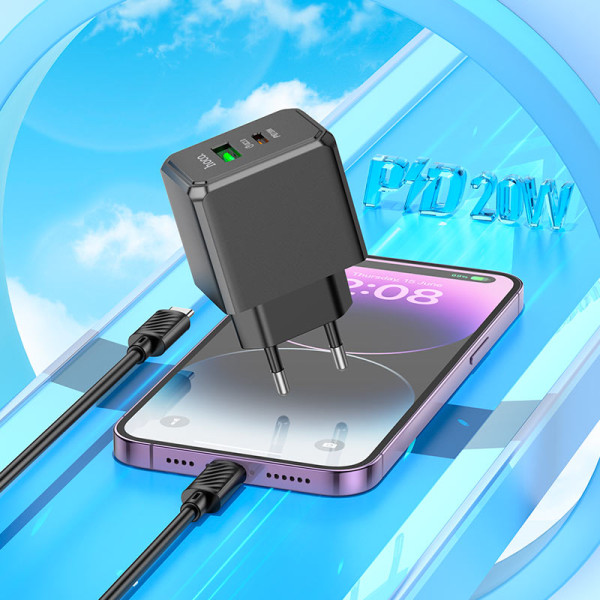 Incarcator de retea Hoco CS14A Ocean PD20W+QC3.0 charger set Type-C to Type-C [Black]