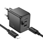 Incarcator de retea Hoco CS16A Wish PD20W(C+L) two-way charger set(C to iP) [Black]