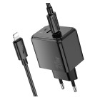 Incarcator de retea Hoco CS16A Wish PD20W(C+L) two-way charger set(C to iP) [Black]