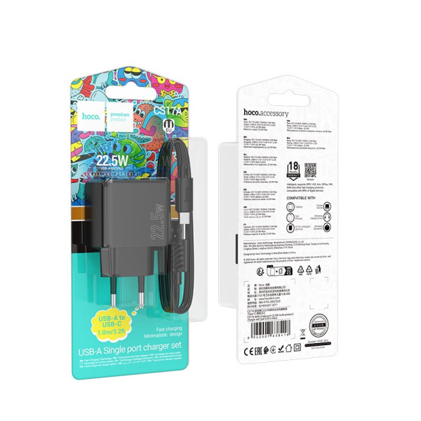 Incarcator de retea Hoco CS17A Wish single port 22.5W multi-protocol charger set(Type-C) [Black]