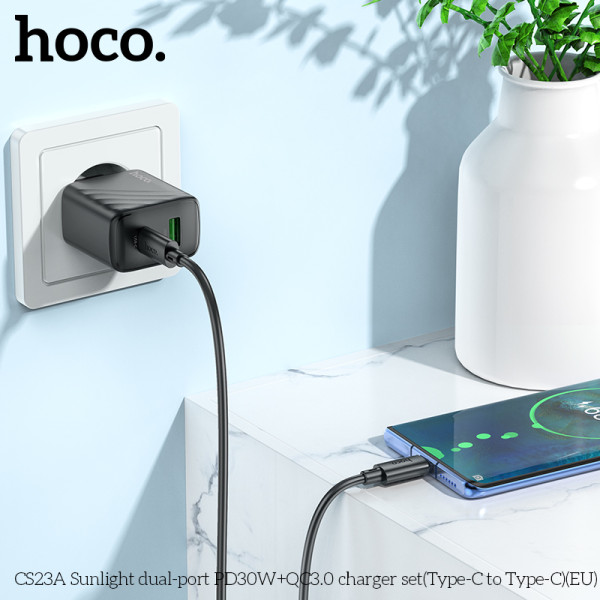 Incarcator de retea Hoco CS23A Sunlight PD30W+QC3.0 (Type-C to Type-C) [Black]