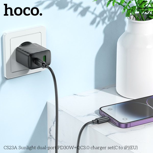Зарядное устройство Hoco CS23A Sunlight PD30W+QC3.0 (C to iP) [Black]