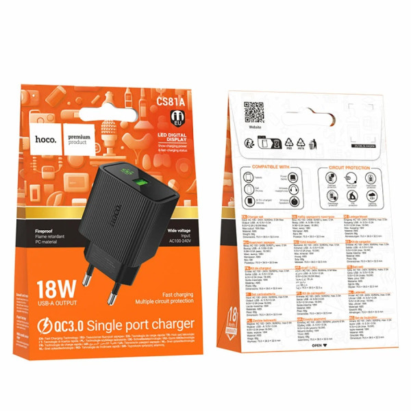 Incarcator CS81A Excellent single port QC3.0 charger with digital display [Black]