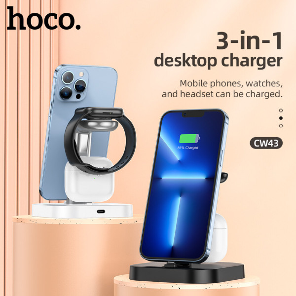 Incarcator Wireless Charger Hoco CW43 Graceful 3 in 1 [Black]