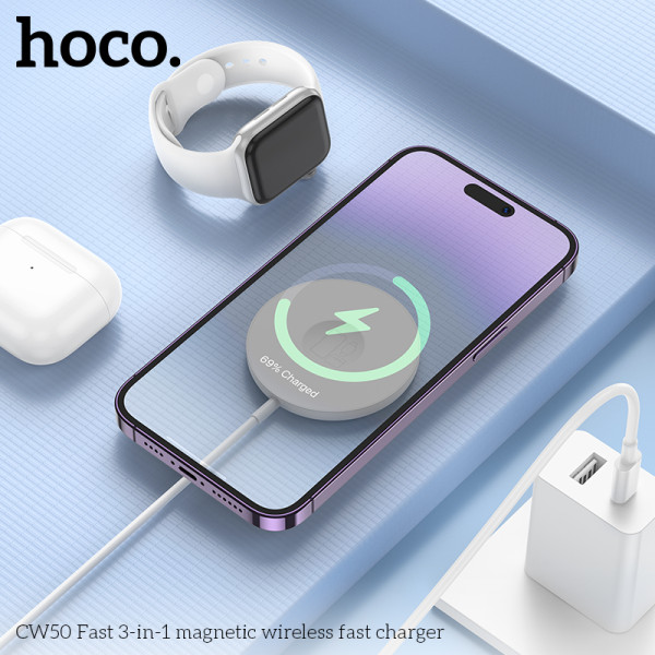 Incarcator wireless Hoco CW50 Fast 3-in-1 magnetic [White]