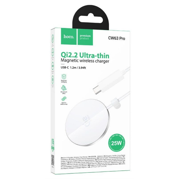 Incarcator wireless Hoco CW63 Pro Fast Qi2.2 magnetic wireless fast charger [White]