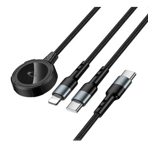 Incarcator wireless Hoco CW64 iWatch+Type-C+iP 3-in-1 charging cable [Black]