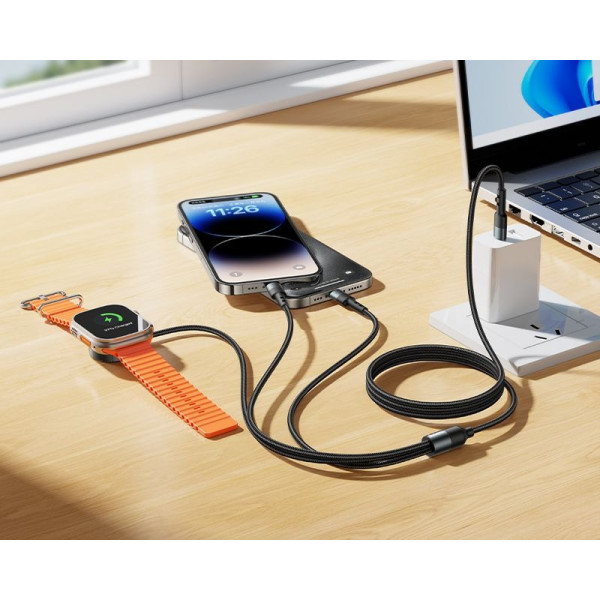 Incarcator wireless Hoco CW64 iWatch+Type-C+iP 3-in-1 charging cable [Black]