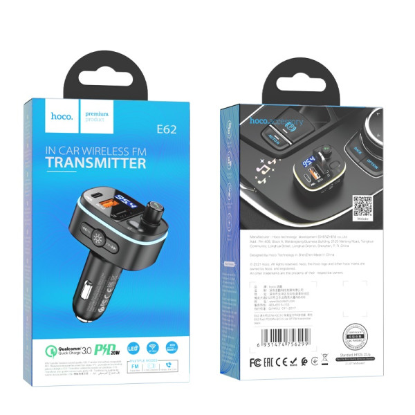 FM Modulator Hoco E62 Fast (PD20W + QC3.0) [Black]