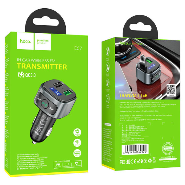 FM Modulator Hoco E67 Fighter QC3.0 car BT FM transmitter [Black]
