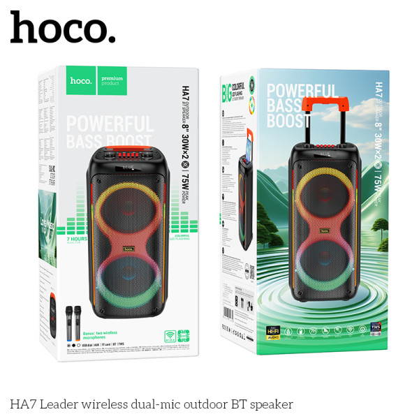 Портативная колонка Hoco HA7 Leader wireless (*2 Микрофона) [Black]