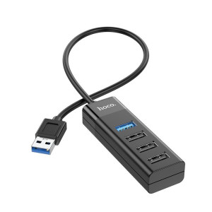 Адаптер Hoco HB25 Easy mix 4 in 1 (USB to USB3.0+USB2.0 X3) [Black]