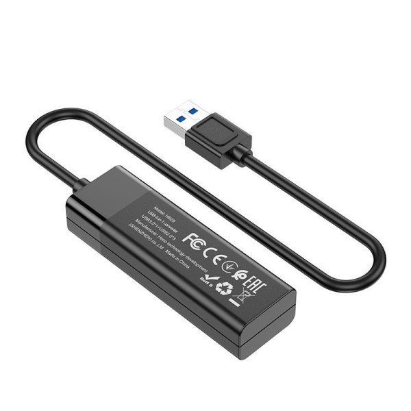 Адаптер Hoco HB25 Easy mix 4 in 1 (USB to USB3.0+USB2.0 X3) [Black]