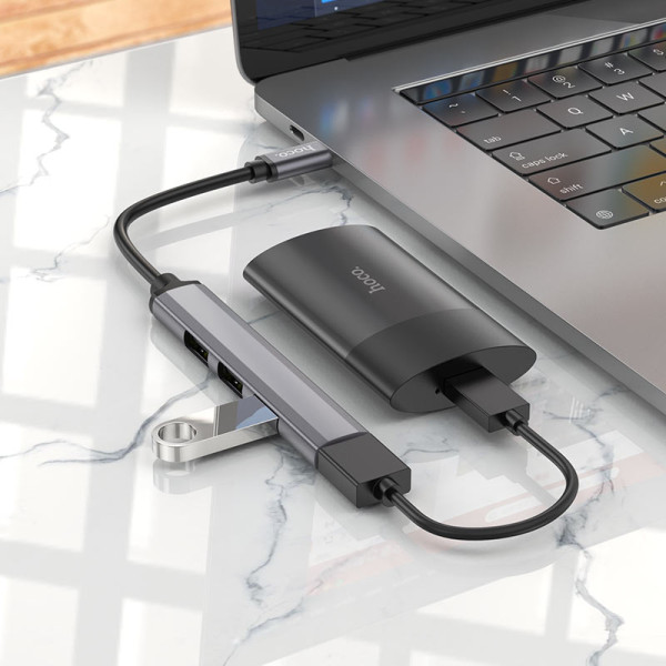 Адаптер Hoco HB26 4in1 Type-C to USB3.0+USB2.0*3 [Metal-Gray]