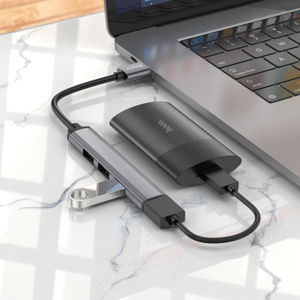 Adapter Hoco HB26 4in1 USB3.0+USB2.0*3 [Metal-Gray]