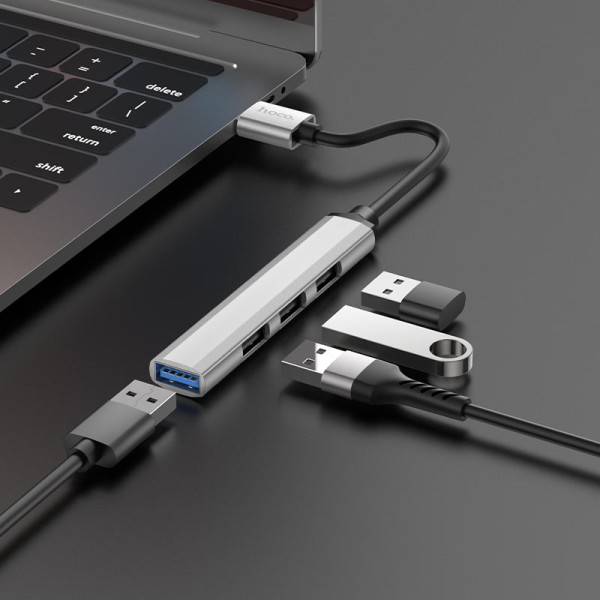 Adapter Hoco HB26 4in1 USB3.0+USB2.0*3 [Metal-Gray]