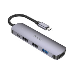 Адаптер Hoco HB27 Type-C multi-function converter(HDTV+USB3.0+USB2.0*2+PD) [Metal Gray]