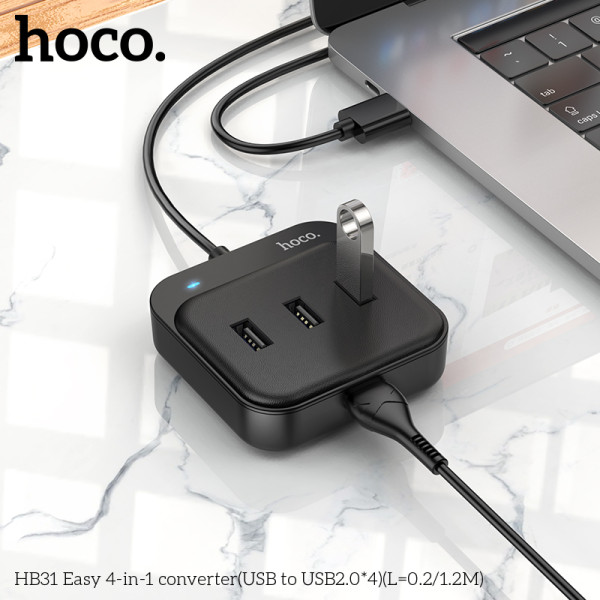 Адаптер Hoco HB31 Easy 4 in 1  (USB to USB2.0 X4) (1.2 M) [Black]
