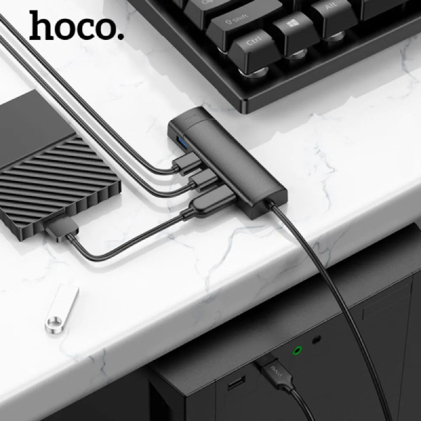 Адаптер Hoco HB41 Easy safety 4-in-1 (USB to USB2.0*4) (L=1.2M) [Black]