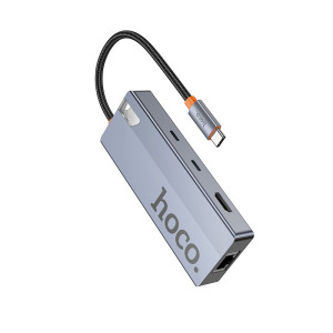Адаптер Hoco HB52 Wow 8-in-1 multi-function converter(HDTV+RJ45+SD/TF+PD+TypeC3.0+USB3.0*2) [Deep Space Gray]
