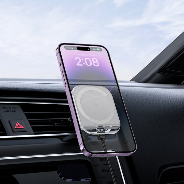 Suport auto Hoco HW17 Crystal magnetic wireless fast charging (air outlet) [Gray]