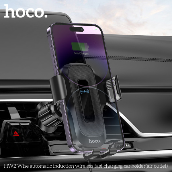 Авто Держатель Hoco HW2 Wise air outlet (Wireless Charger 15W) [Black]