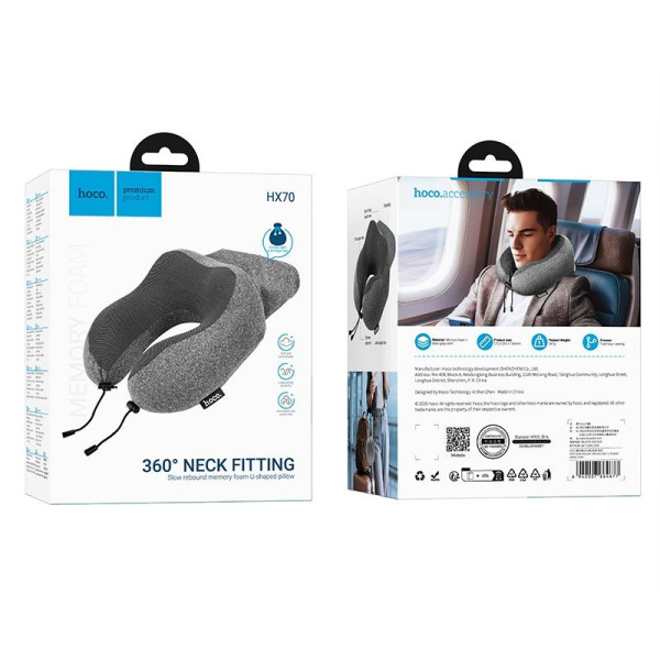 Подушка для путешествий Hoco HX70 slow rebound memory foam U-shaped pillow [Black]
