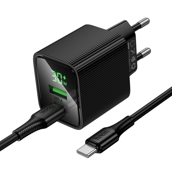 Incarcator de retea Hoco CS84A Excellent PD30W+QC3.0 charger with digital display set(C to C)(EU) [Black]