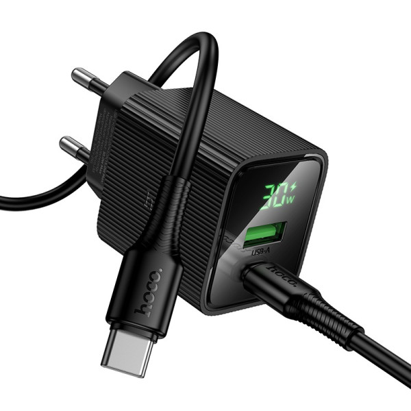 Incarcator de retea Hoco CS84A Excellent PD30W+QC3.0 charger with digital display set(C to C)(EU) [Black]