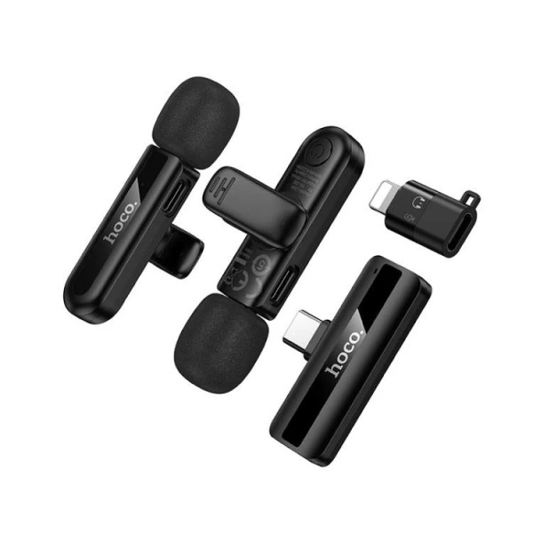 Microfon wireless Hoco L20A Fair dual-mic wireless microphone(iP/Type-C) [Black]