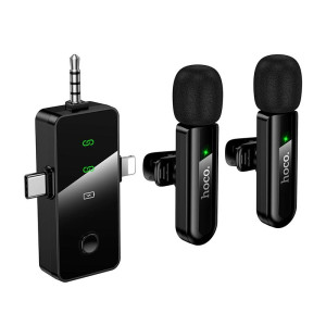 Microfon wireless Hoco L20C Fair dual-mic wireless microphone(iP/Type-C/3.5) [Black]