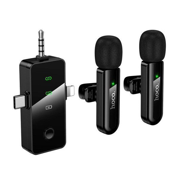 Microfon wireless Hoco L20C Fair dual-mic wireless microphone(iP/Type-C/3.5) [Black]