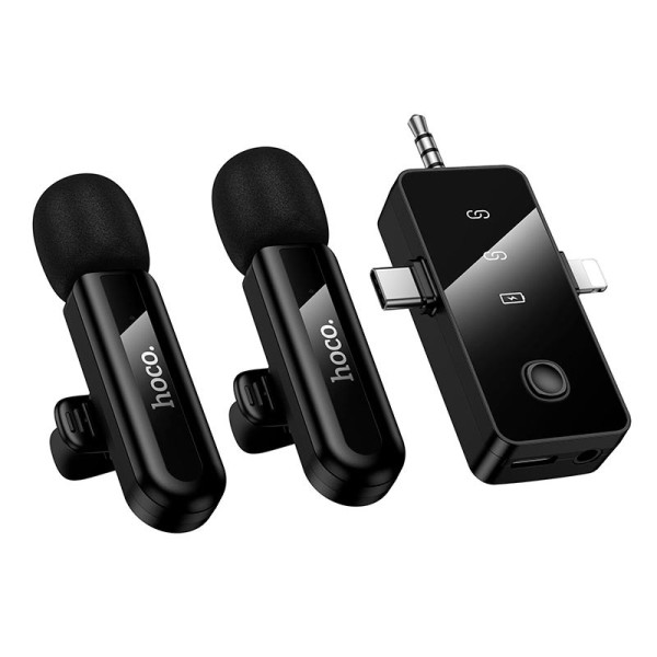 Microfon wireless Hoco L20C Fair dual-mic wireless microphone(iP/Type-C/3.5) [Black]