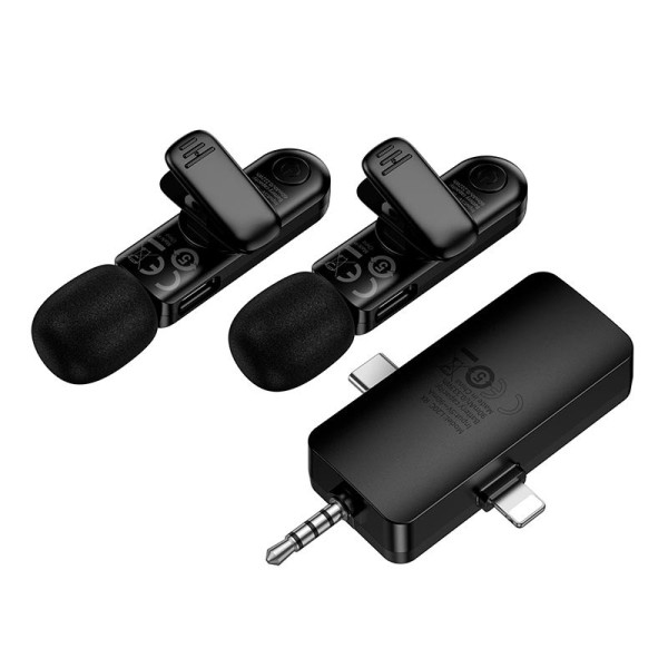 Microfon wireless Hoco L20C Fair dual-mic wireless microphone(iP/Type-C/3.5) [Black]