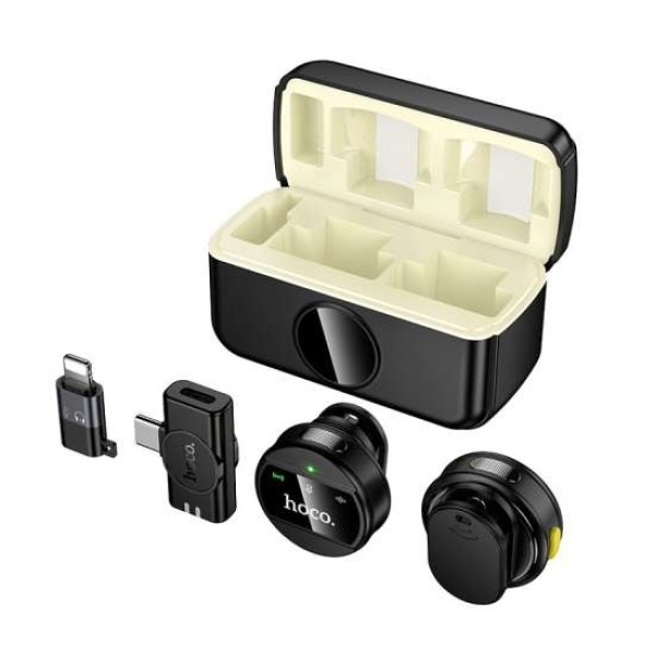 Microfon wireless Hoco L22 Bright 2-in-1 wireless microphone with case(iP/Type-C) [Black]
