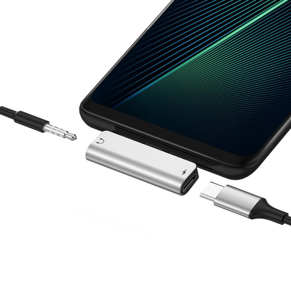 Адаптер Hoco LS26 2 in 1 AUX 3.5mm to Type-C [Silver]