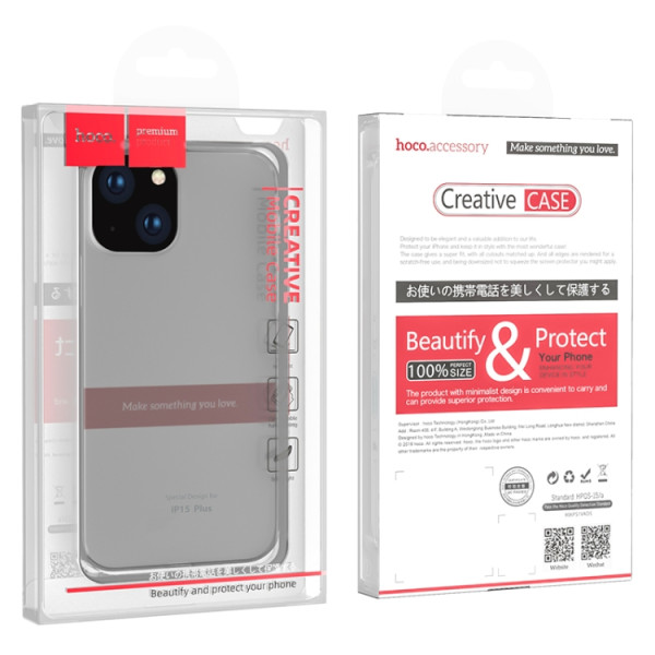 Husa Hoco Light series TPU case for iP15 Plus [Transparent-Black]