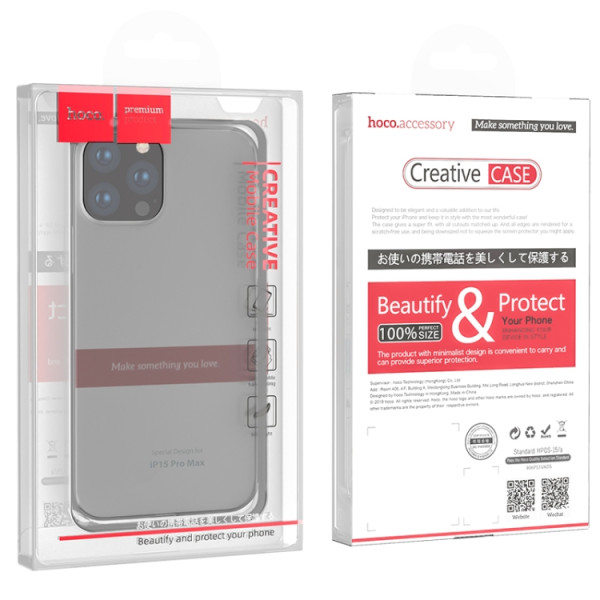 Husa Hoco Light series TPU case for iP15 Pro Max [Transparent-Black]