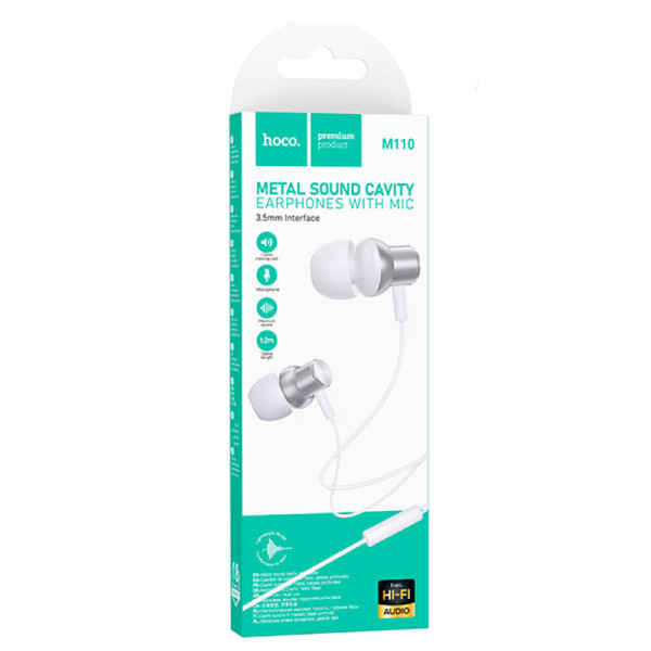 Casti Hoco M110 Encourage metal universal earphones with mic (1.2m) [Silver]