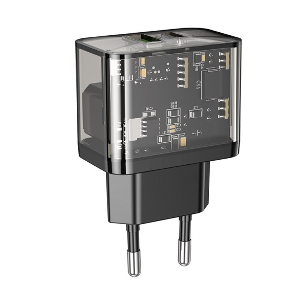 Incarcator de retea Hoco N34 Dazzling (PD20W+QC3.0) [Transparent-Black]