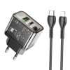Incarcator de retea Hoco N34 Dazzling USB-C to Lighting (PD20W+QC3.0) [Transparent-Black]