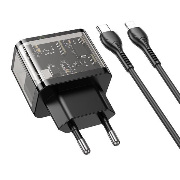 Incarcator de retea Hoco N34 Dazzling USB-C to Lighting (PD20W+QC3.0) [Transparent-Black]