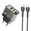 Incarcator de retea Hoco N34 Dazzling USB-C to USB-C (PD20W+QC3.0) [Transparent-Black]