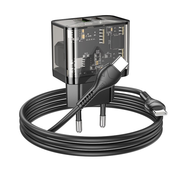 Incarcator de retea Hoco N34 Dazzling USB-C to USB-C (PD20W+QC3.0) [Transparent-Black]