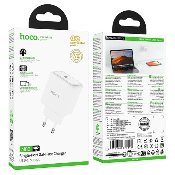 Incarcator de retea Hoco N83 Profit single port PD40W charger(EU) [White]