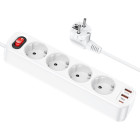 Prelungitor Hoco NS1 4000W, 4 Priza + Type-C PD20W + 2*USB 18W (1.8m) [White]