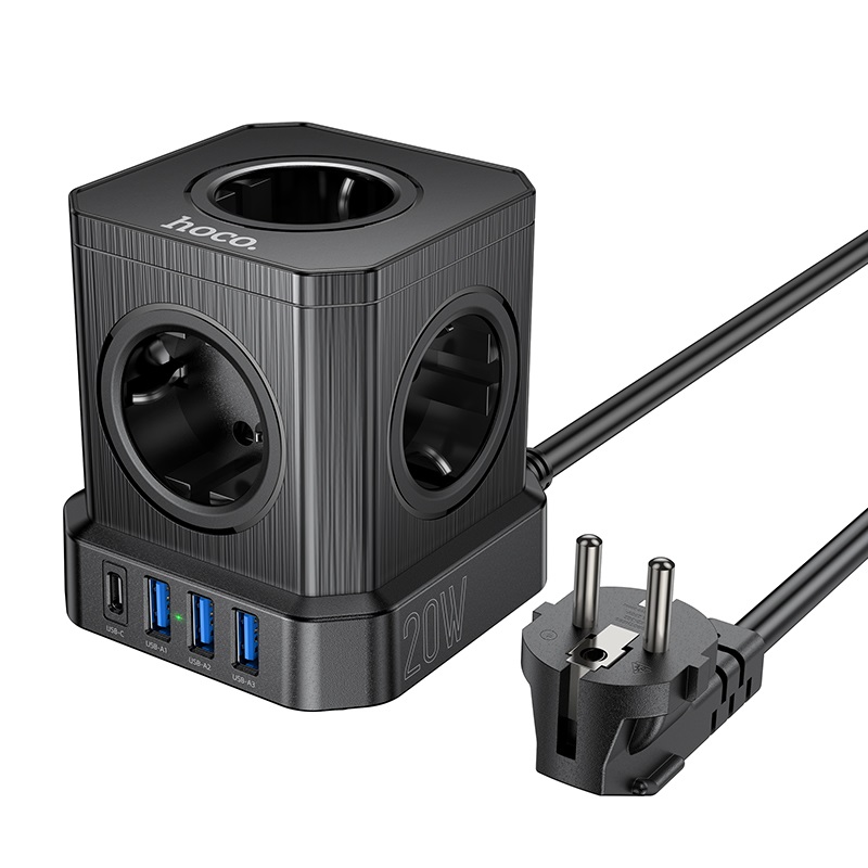 Prelungitor Hoco NS8 Sharp 5 position (PD20W/1C3A)  [Black]