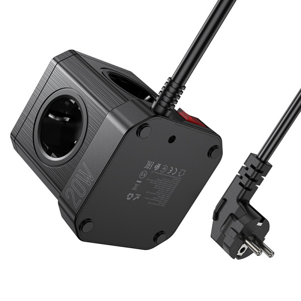 Prelungitor Hoco NS8 Sharp 5 position (PD20W/1C3A)  [Black]