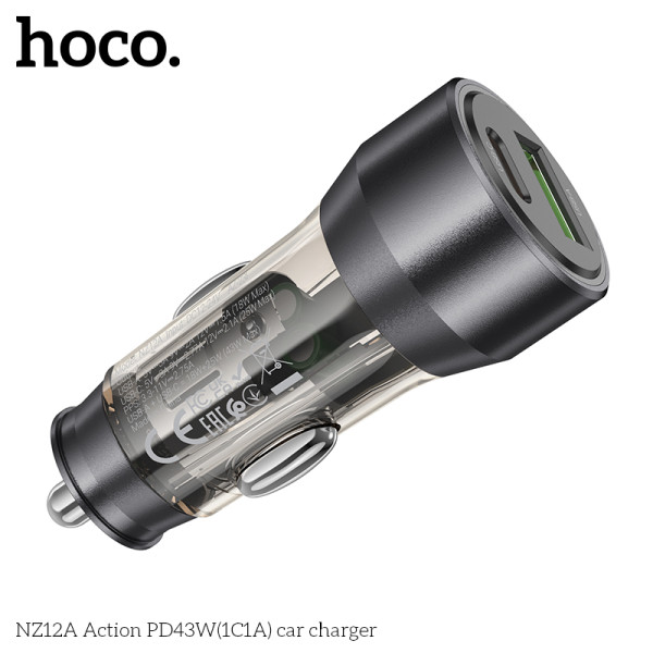 Incarcator auto Hoco NZ12A Action PD 43W [Transparent-Black]